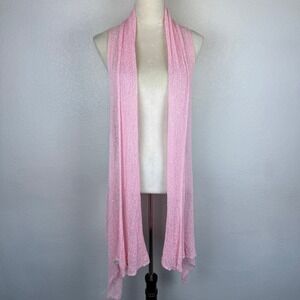 Women's Pink Lightweight Open Front Mesh Knit Duster Cardigan Boho Sheer Cover